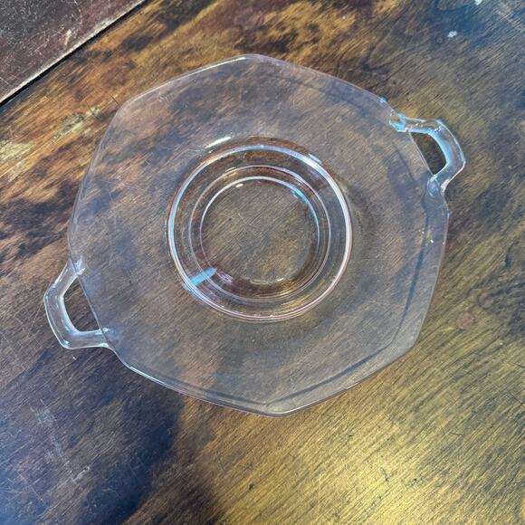 Vintage Antique Pink Depression Glass Octagon 6 inch serving plate‎ with handles - Picture 1 of 6